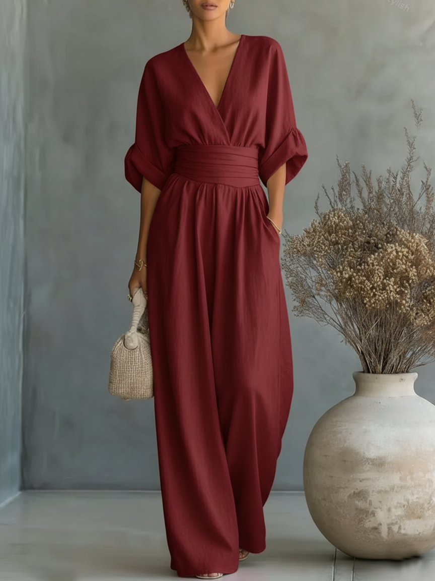 Essential • Mono elegante con escote en V y talle alto