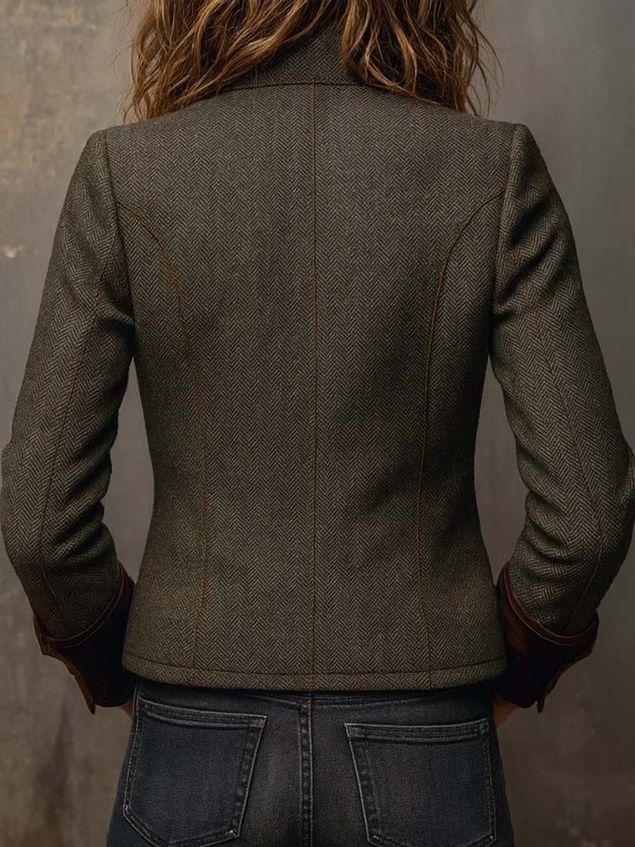 Vega Blazer Vintage de Espiga con Detalles en Contraste