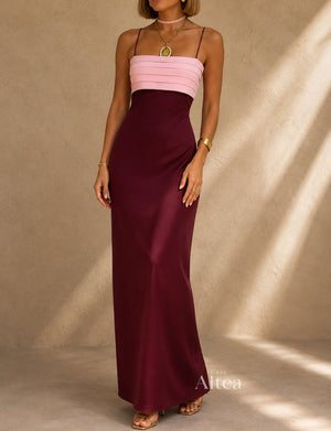 Martina Vestido Maxi Bicolor Palabra de Honor con Detalle Plisado