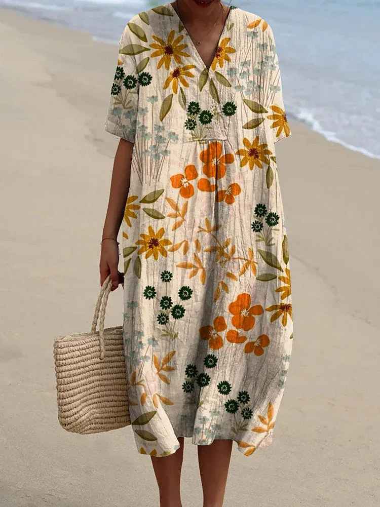 Sammy - Vestido Casual Flowy de Arte Floral Vintage