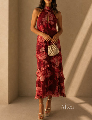 Aurelia Vestido Maxi Floral con Cuello Halter