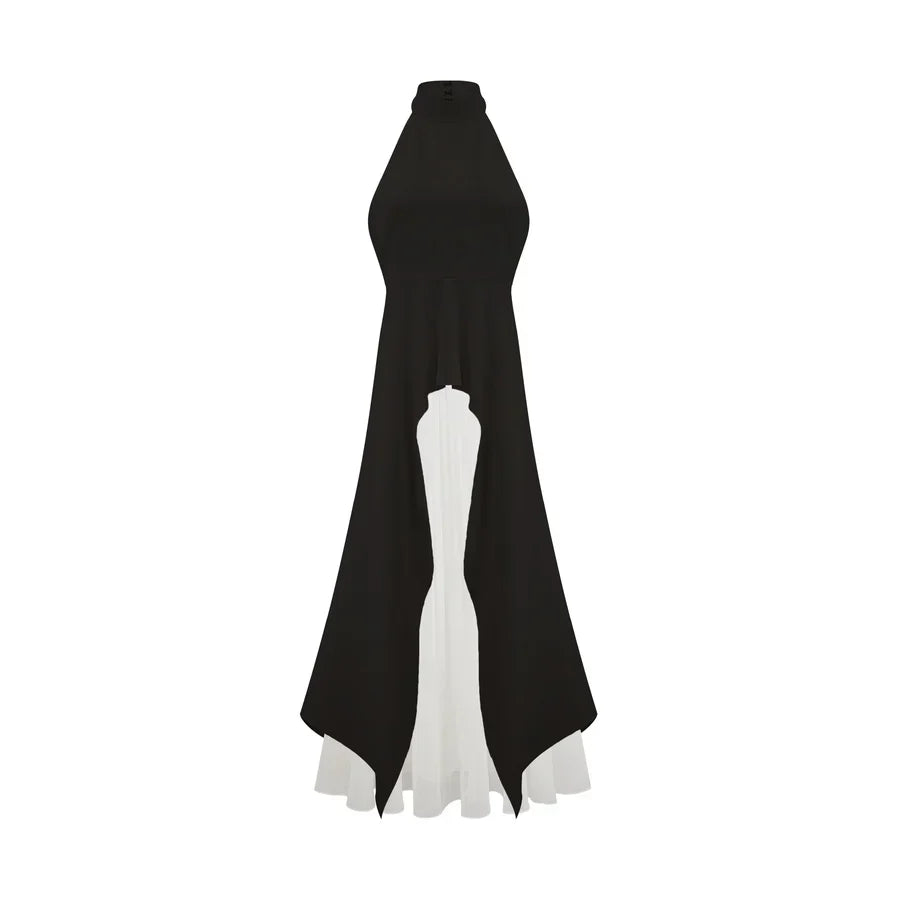 Inés - Vestido largo de capas con cuello halter