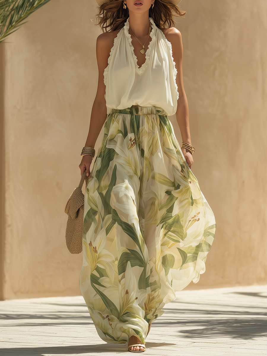 Livia | Conjunto fluido con estampado de lirios y diseño elegante