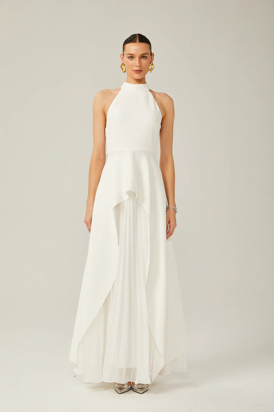 Inés - Vestido largo de capas con cuello halter