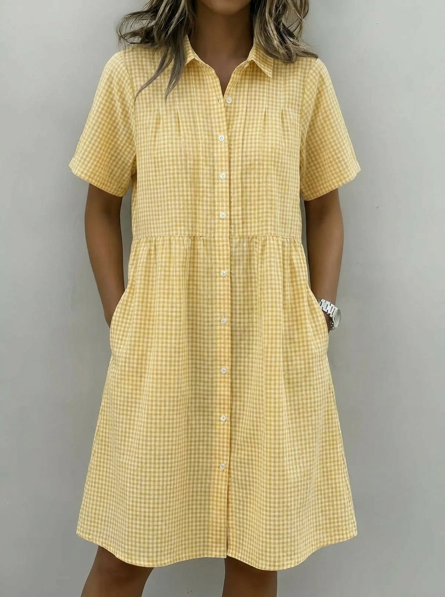 Carla | Vestido Camisero de Lino a Cuadros