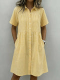 Carla | Vestido Camisero de Lino a Cuadros