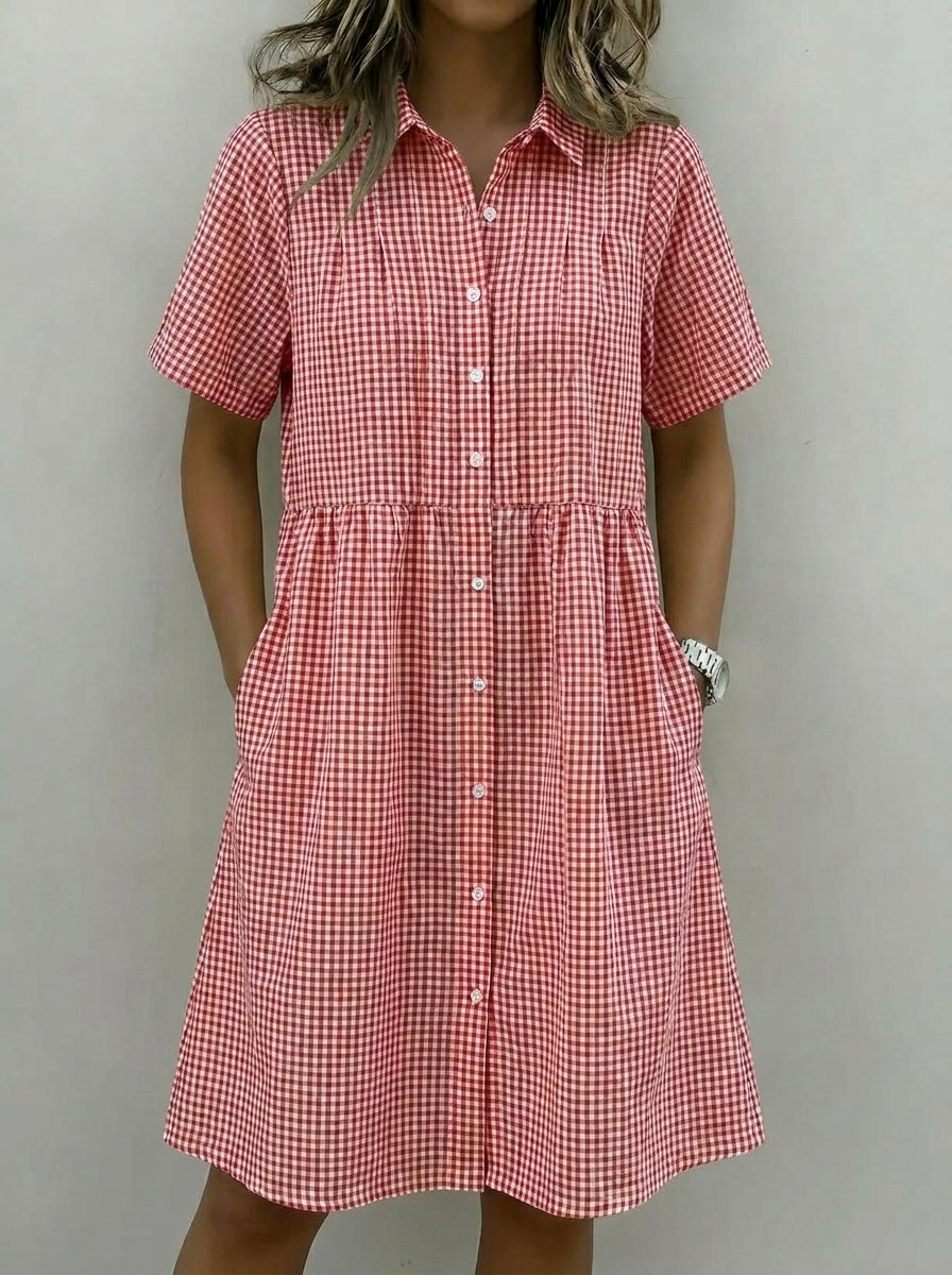 Carla | Vestido Camisero de Lino a Cuadros