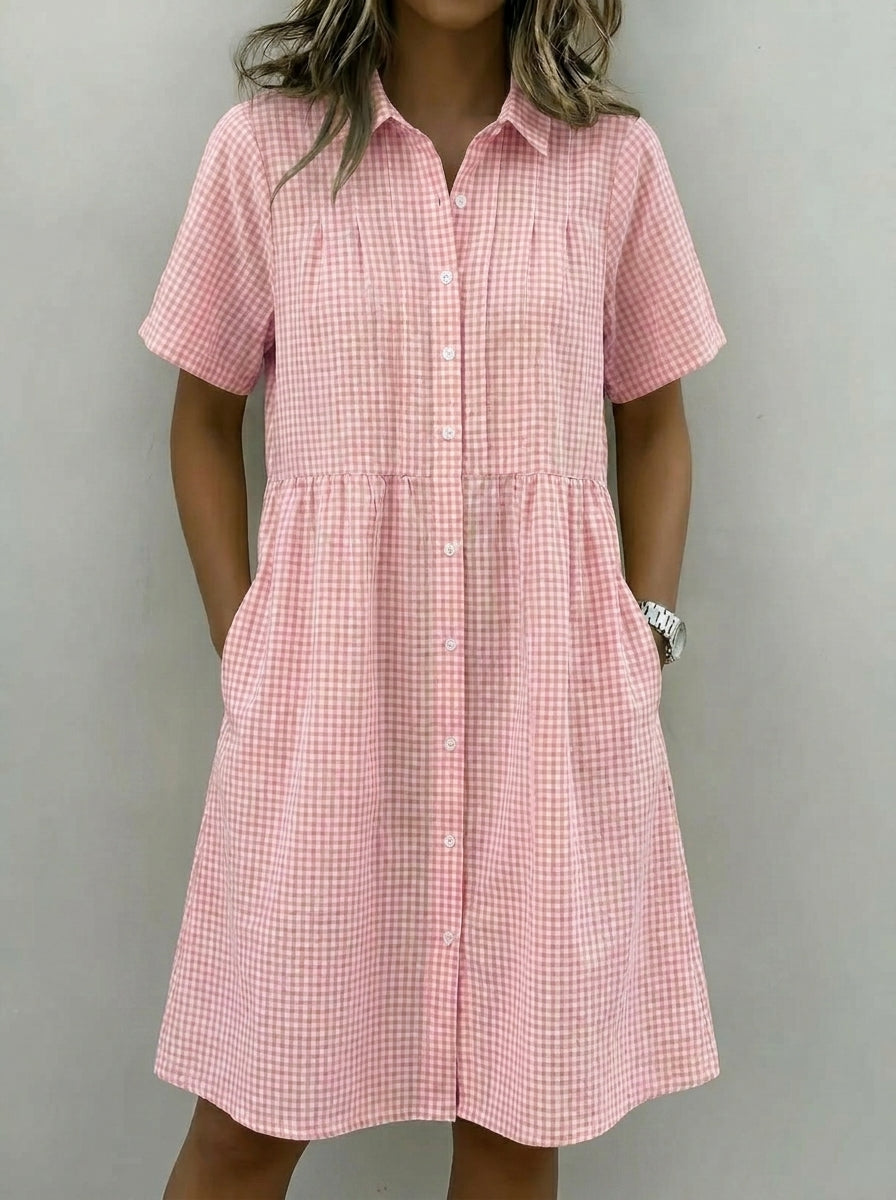 Carla | Vestido Camisero de Lino a Cuadros