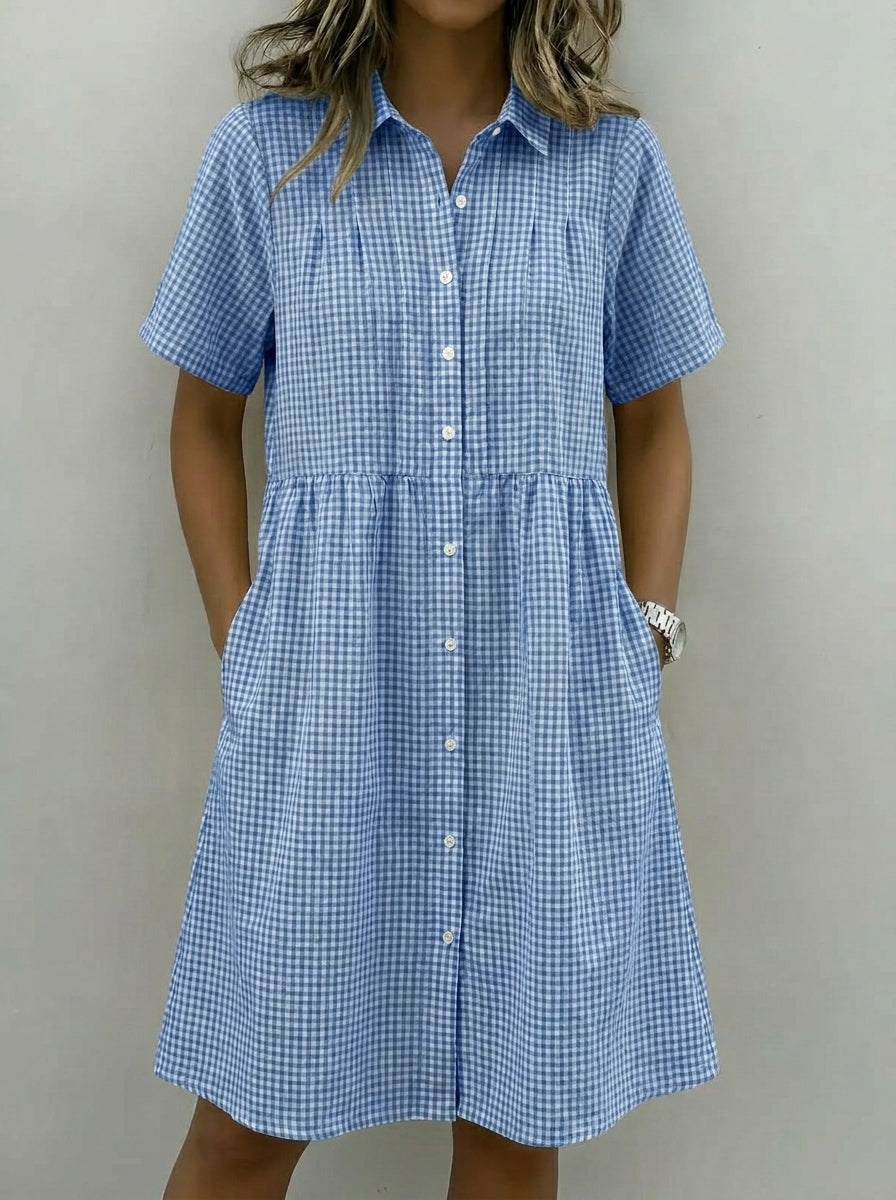 Carla | Vestido Camisero de Lino a Cuadros