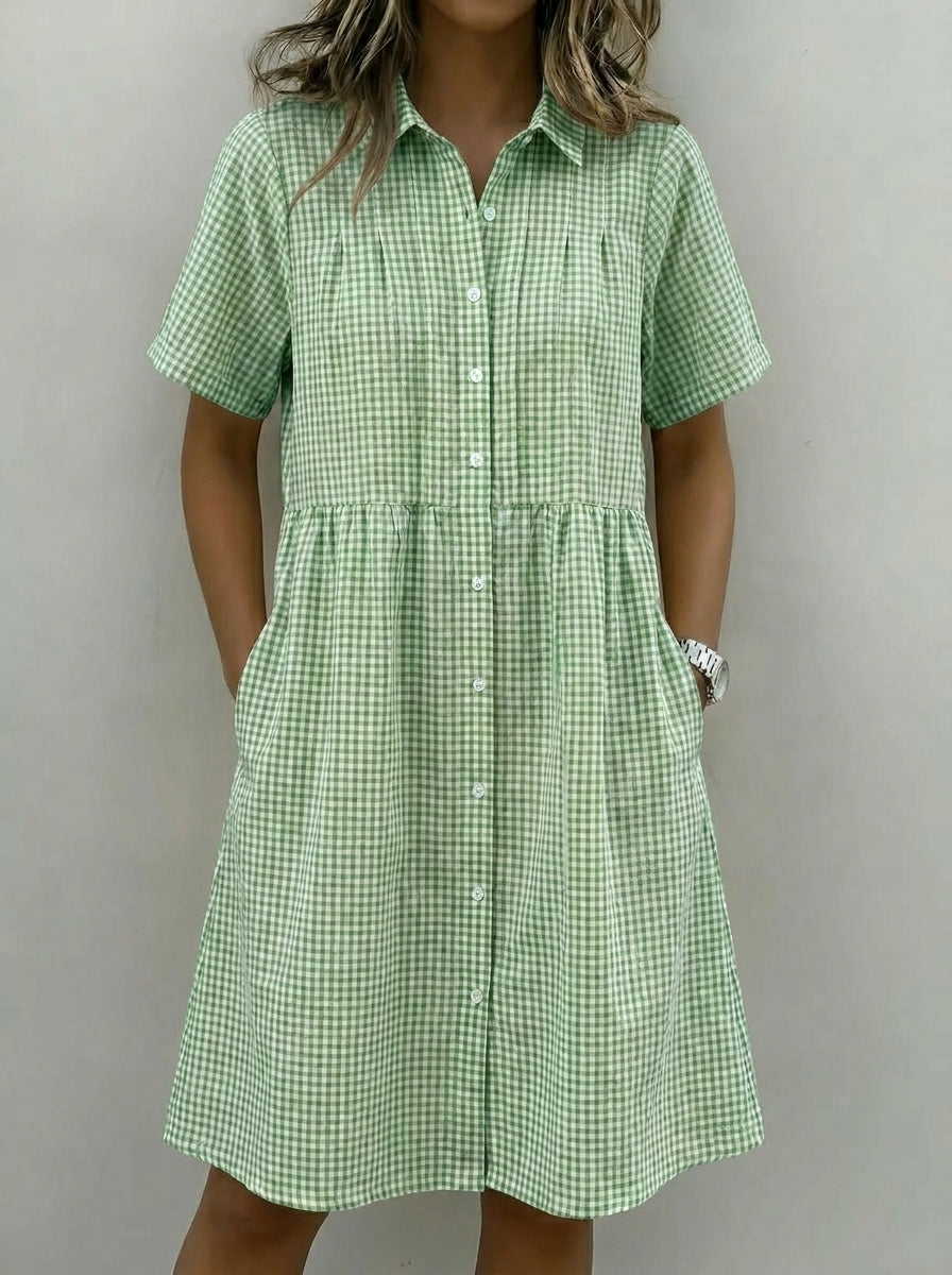 Carla | Vestido Camisero de Lino a Cuadros