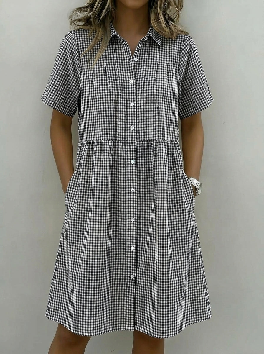 Carla | Vestido Camisero de Lino a Cuadros