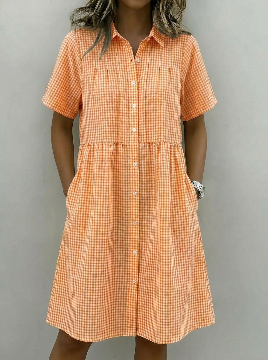 Carla | Vestido Camisero de Lino a Cuadros