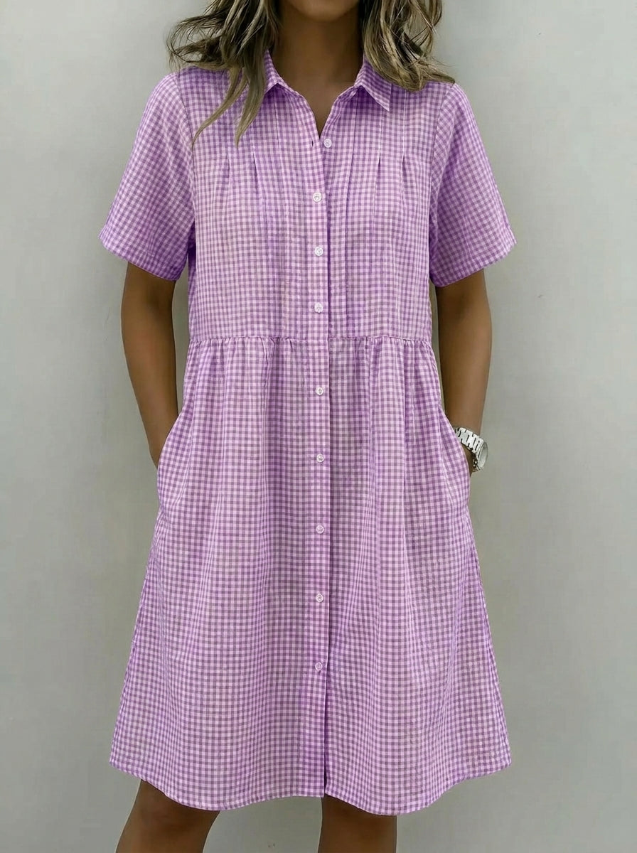 Carla | Vestido Camisero de Lino a Cuadros