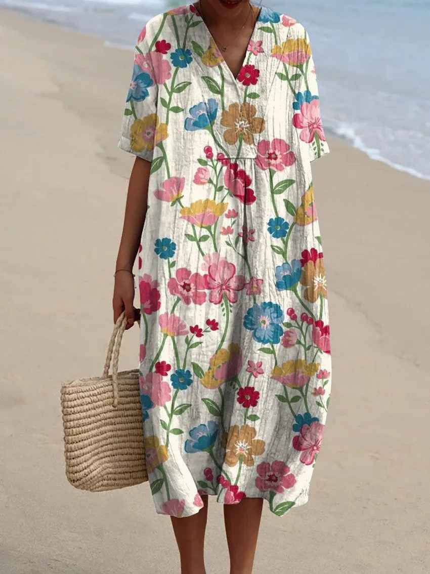 Sammy - Vestido Casual Flowy de Arte Floral Vintage