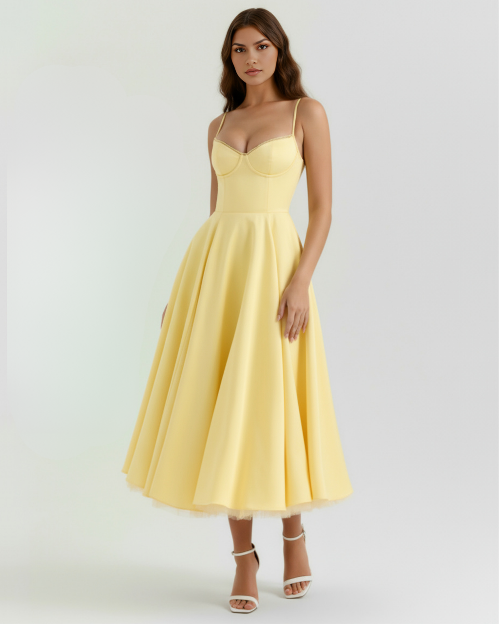 Selene™ | Vestido midi amarillo mantequilla con capas de tul y bolsillos secretos