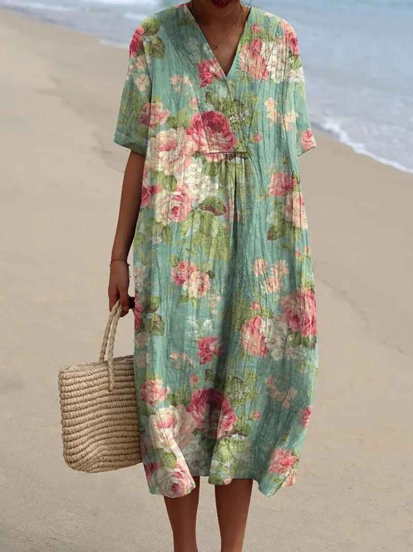 Sammy - Vestido Casual Flowy de Arte Floral Vintage