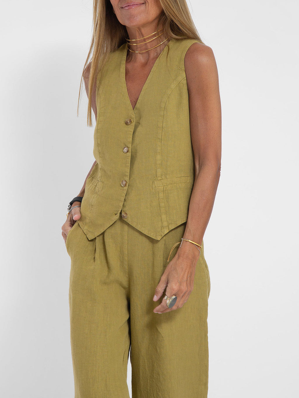 Aira • Conjunto elegante de dos piezas con chaleco y pantalón de pierna ancha