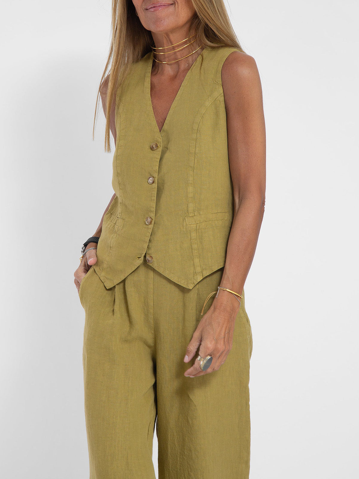 Aira • Conjunto elegante de dos piezas con chaleco y pantalón de pierna ancha