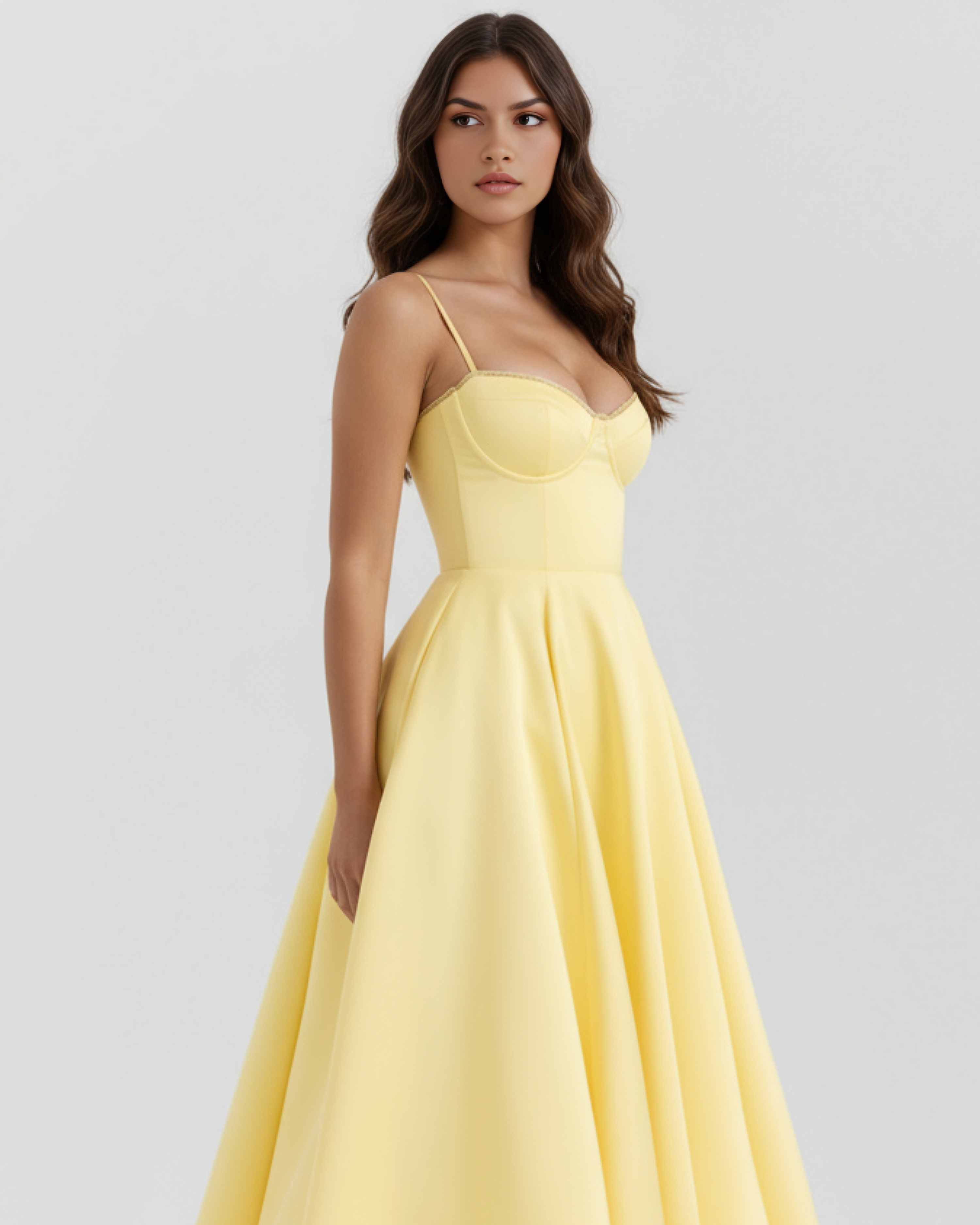 Selene™ | Vestido midi amarillo mantequilla con capas de tul y bolsillos secretos
