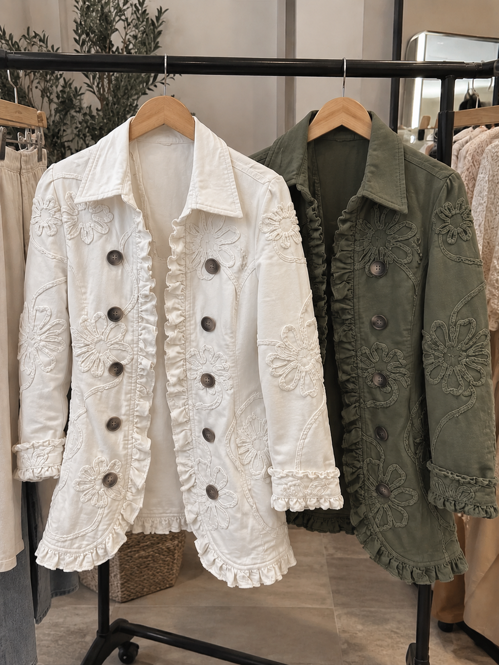 Marisol Chaqueta Bordada Marfil con Volantes