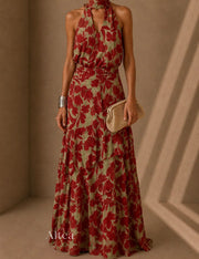 Nerea Conjunto Floral con Top Halter y Falda Maxi