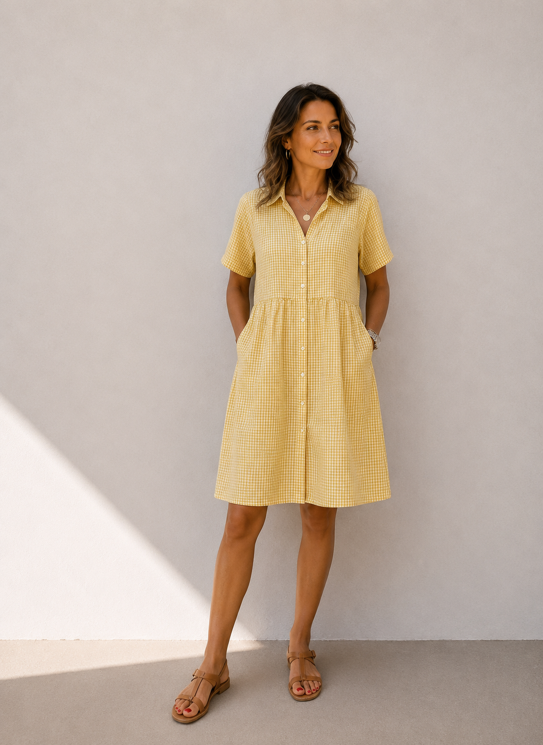 Carla | Vestido Camisero de Lino a Cuadros