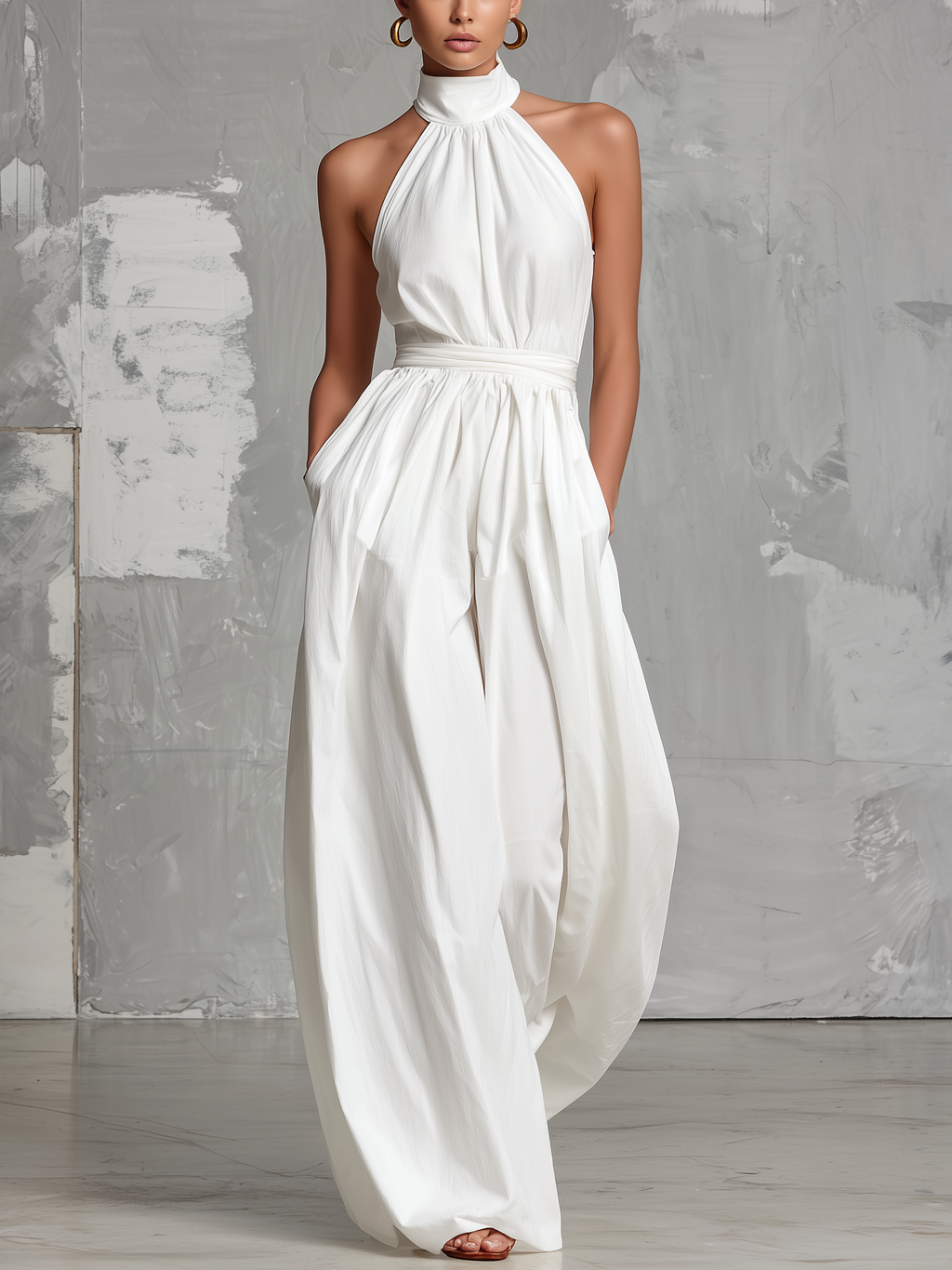 Zoltán • Mono blanco elegante sin mangas con escote halter