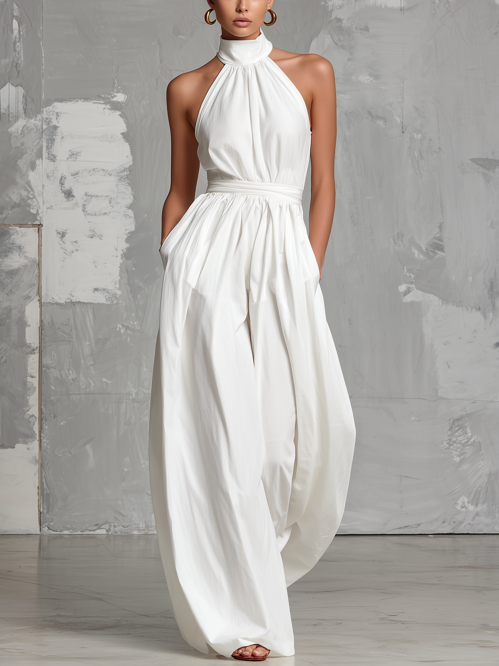 Zoltán • Mono blanco elegante sin mangas con escote halter