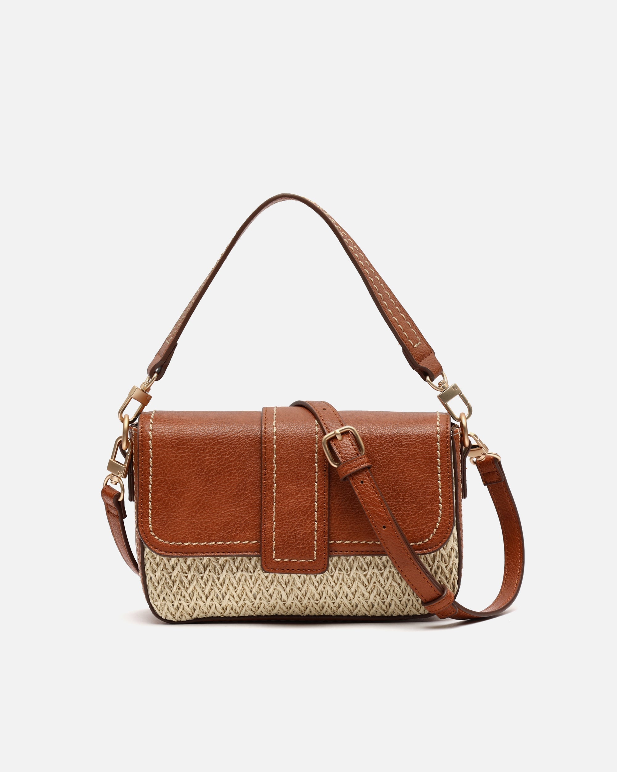 Tichin bolso bandolera pequeño con solapa efecto rafia