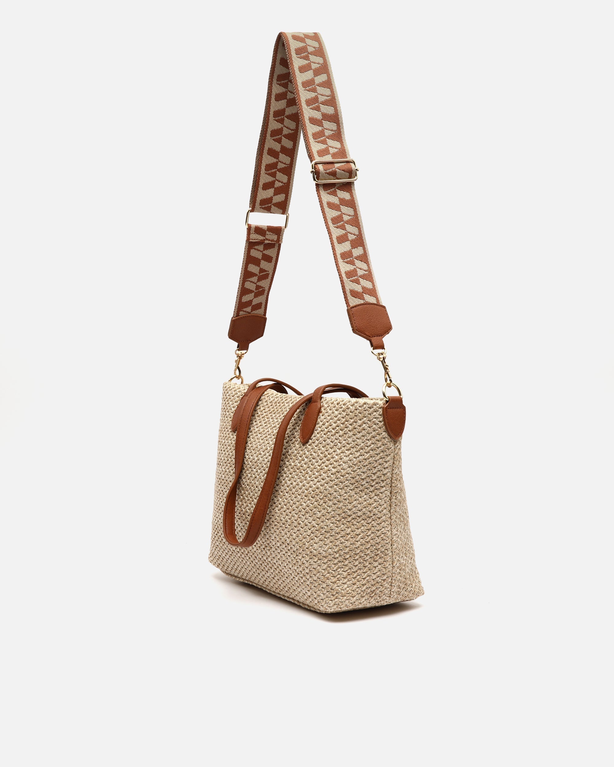 Raleno bolso shopper efecto rafia con bandolera extraíble