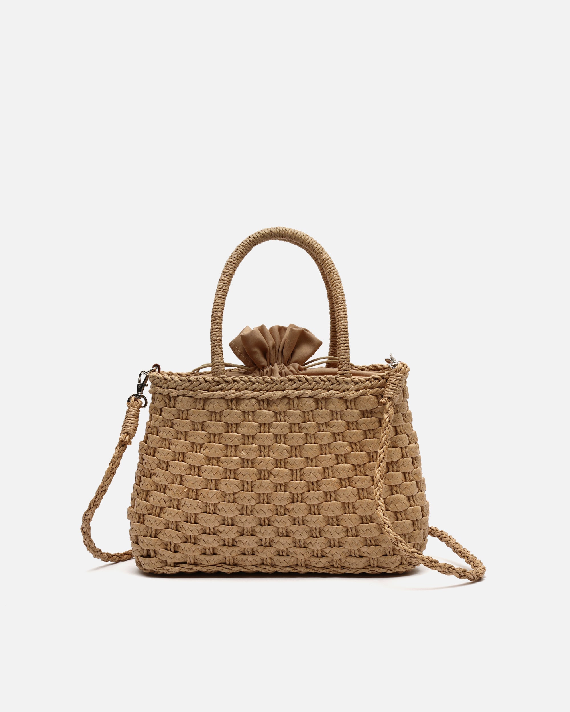 Milori bolso de mano pequeño efecto rafia con asa bandolera extraíble