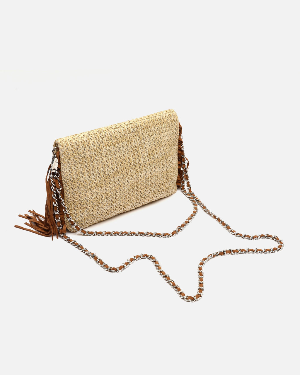 Rafin bolso de hombro pequeño efecto rafia con flecos