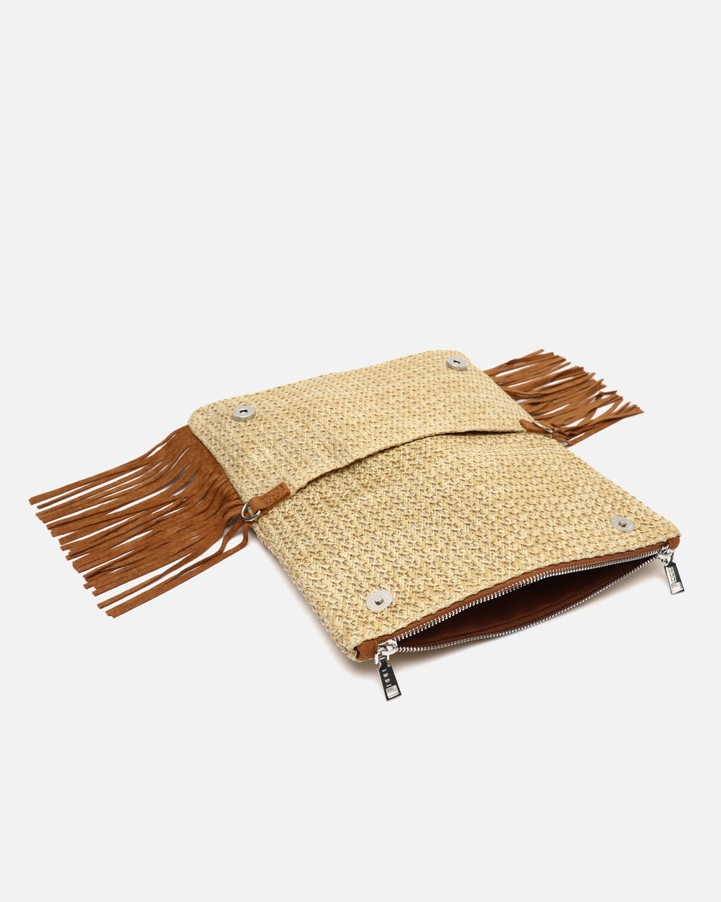 Rafin bolso de hombro pequeño efecto rafia con flecos