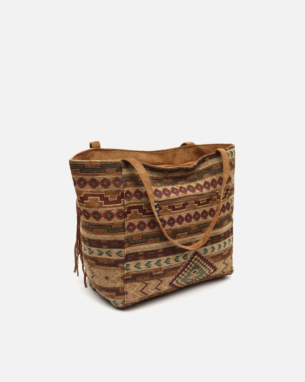 Jovana bolso shopper grande jacquard con flecos y detalles metálicos