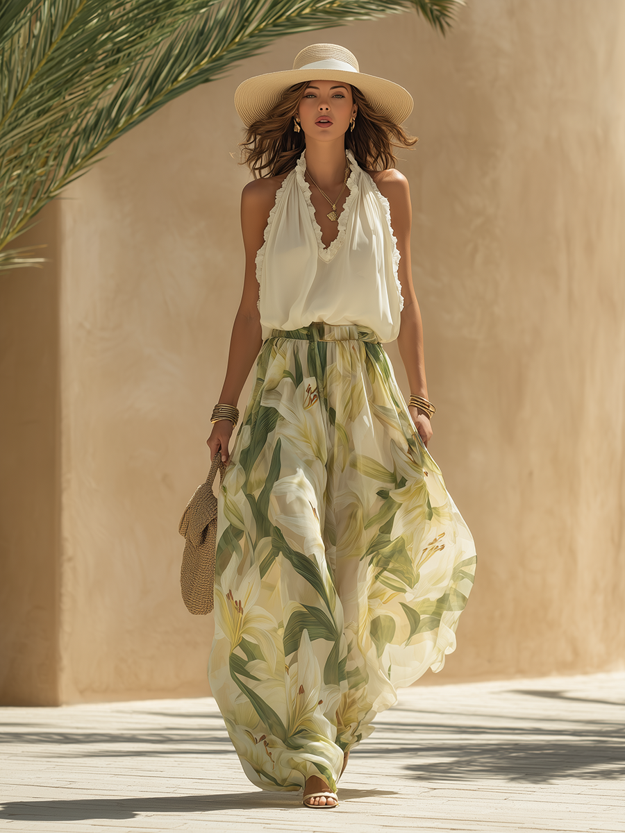 Livia | Conjunto fluido con estampado de lirios y diseño elegante