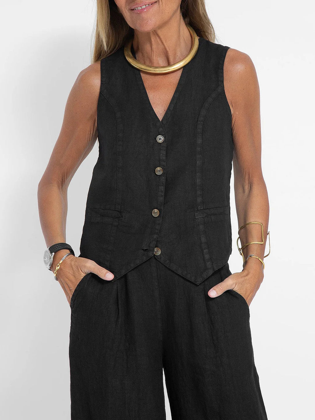 Aira • Conjunto elegante de dos piezas con chaleco y pantalón de pierna ancha