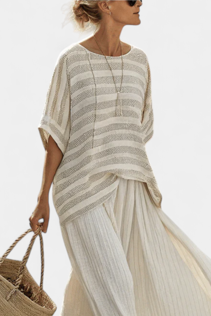 Graziella • Top a rayas de bambú natural y pantalones de lino fluidos