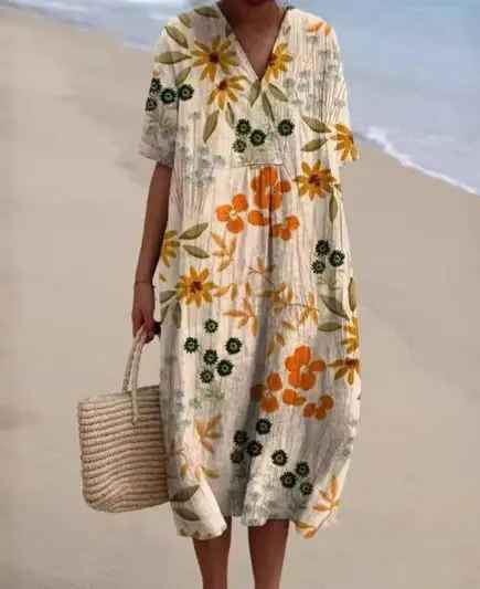 Vestido Casual Fluido con Estampado Floral Vintage