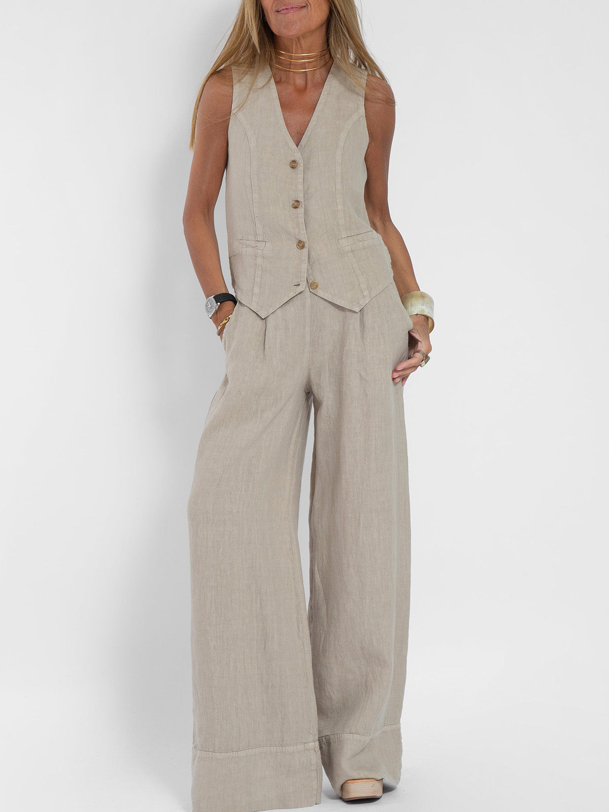 Aira • Conjunto elegante de dos piezas con chaleco y pantalón de pierna ancha