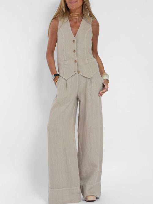 Aira • Conjunto elegante de dos piezas con chaleco y pantalón de pierna ancha