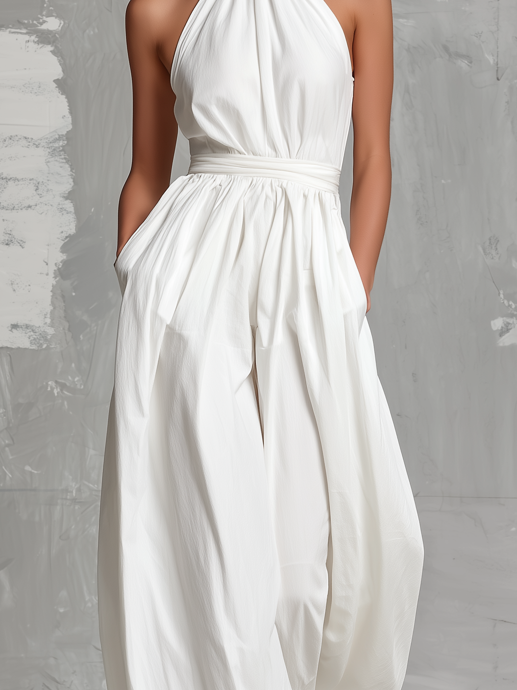 Zoltán • Mono blanco elegante sin mangas con escote halter