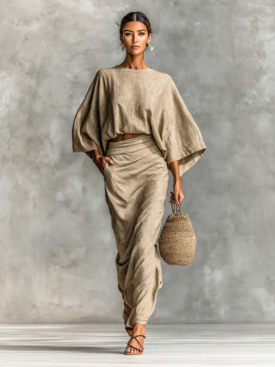 Maria  • Conjunto de lino elegante con falda larga