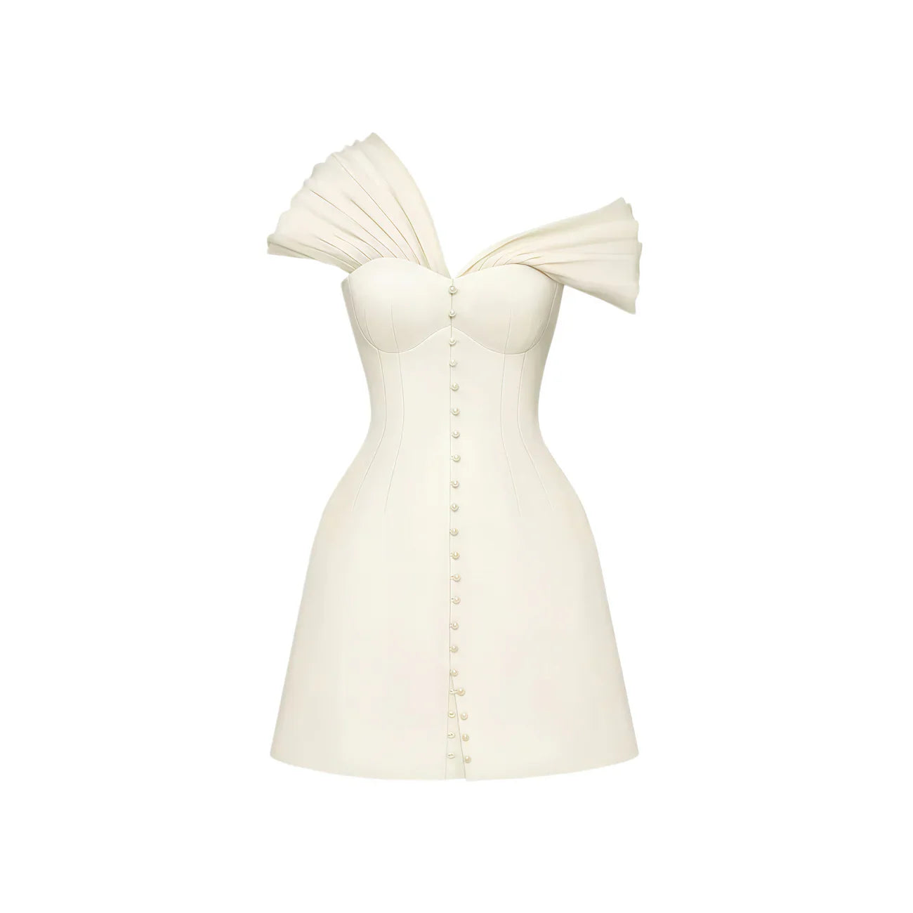 Minivestido Alistair en color blanco crema con escote pronunciado y fruncidos