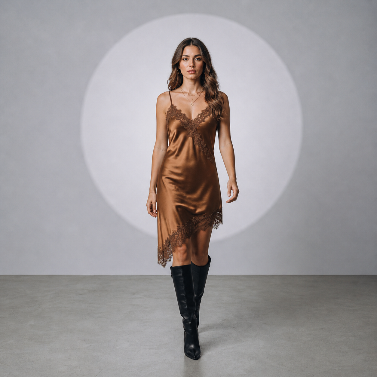 Noa™ | Vestido Lencero Satinado con Encaje Negro