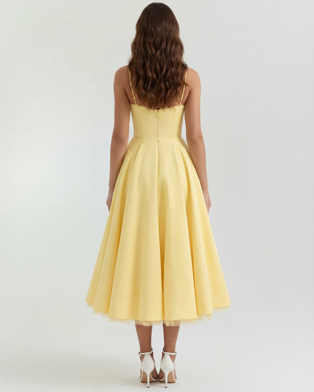 Selene™ | Vestido midi amarillo mantequilla con capas de tul y bolsillos secretos