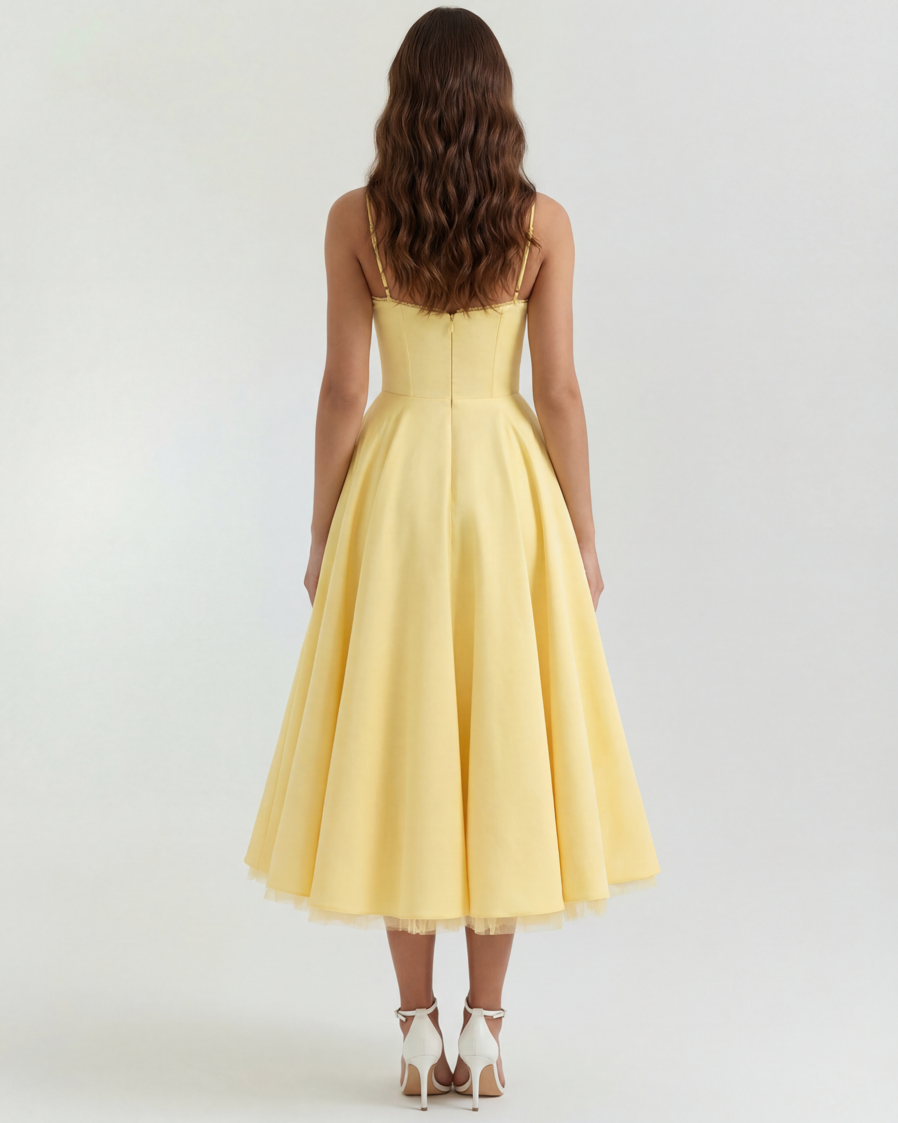 Selene™ | Vestido midi amarillo mantequilla con capas de tul y bolsillos secretos