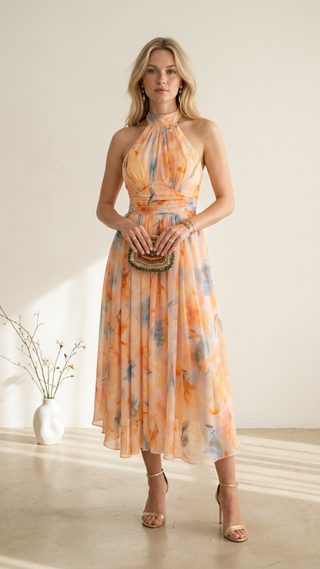 Aurora - Vestido halter con estampado acuarela
