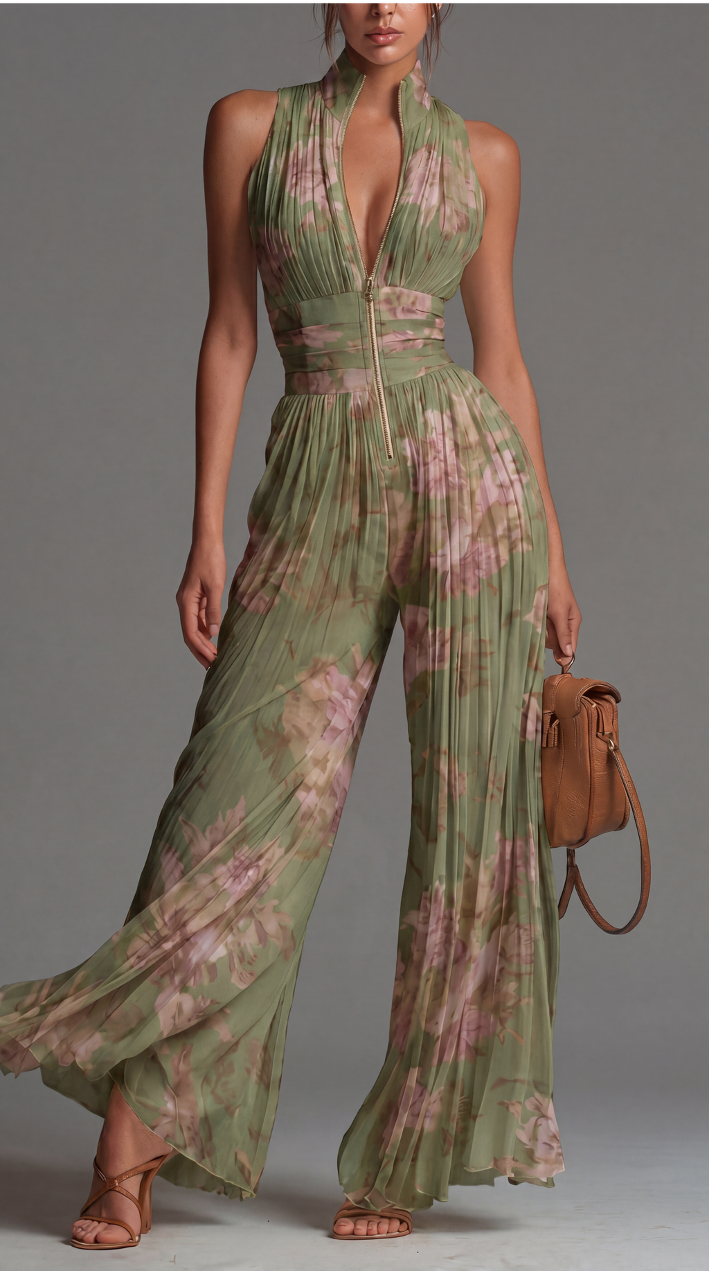 Sófia • Mono de gasa plisada con estampado floral