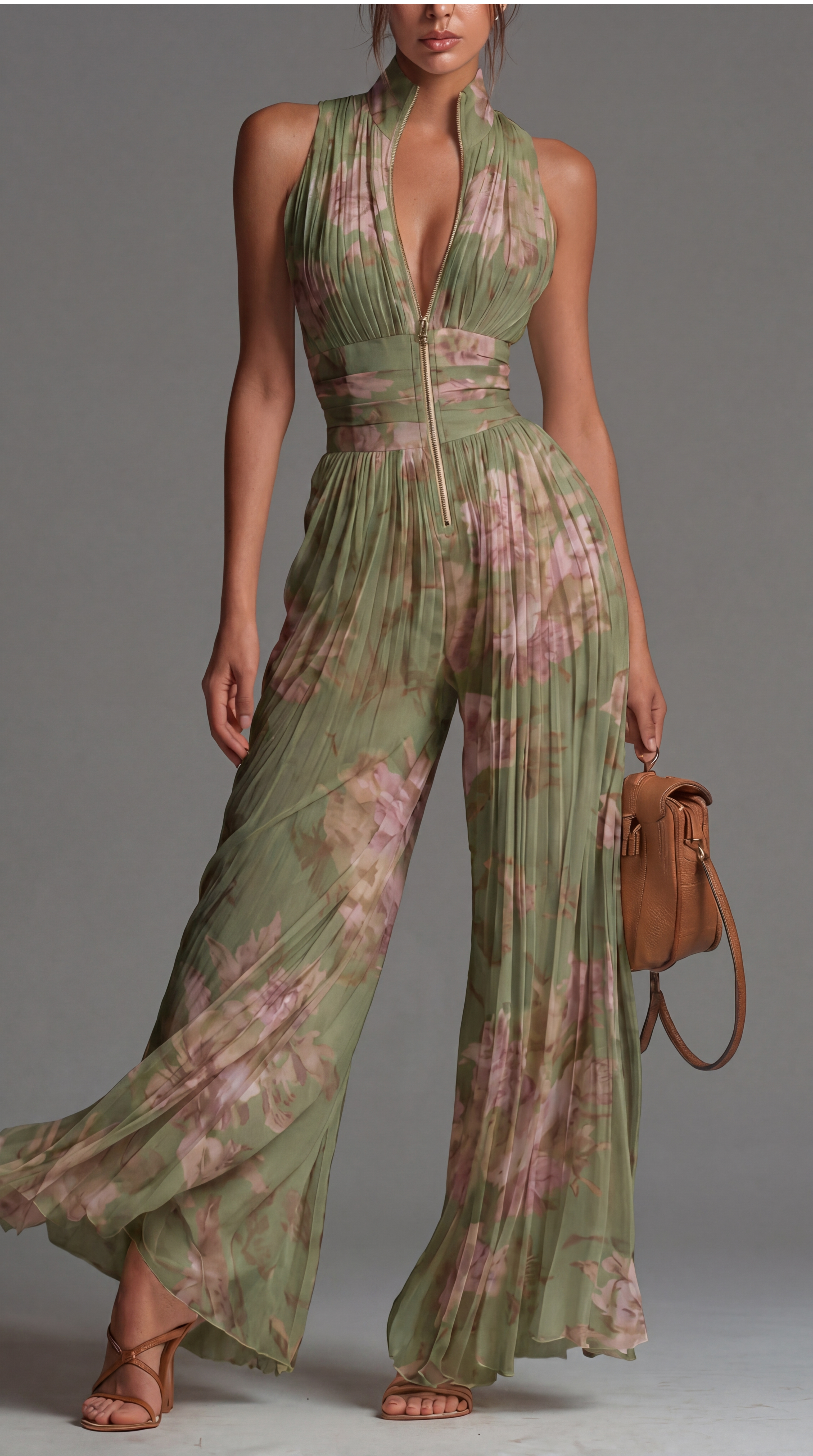 Sófia • Mono de gasa plisada con estampado floral