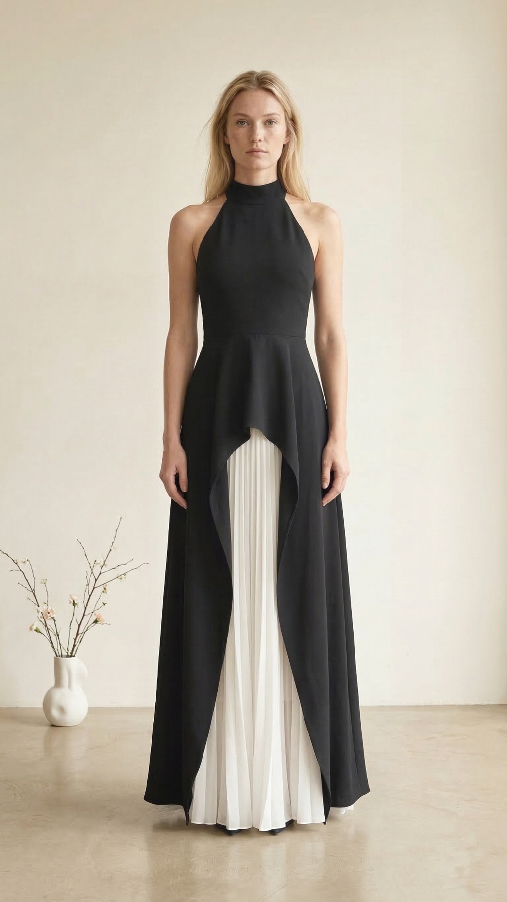 Inés - Vestido largo de capas con cuello halter